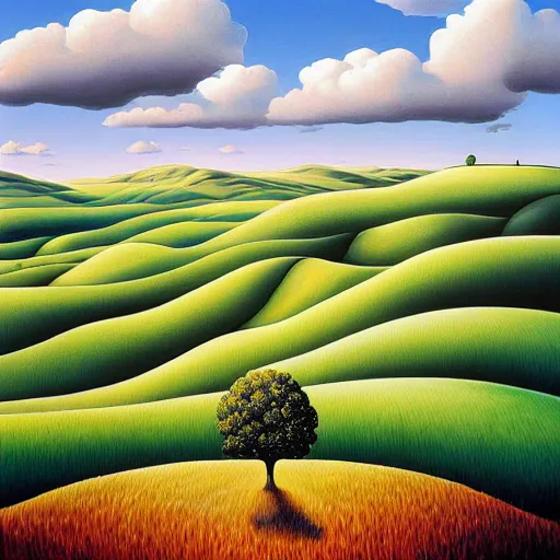 Image similar to a painting of the rolling hills, an ultrafine detailed painting by rafal olbinski, behance contest winner, pop surrealism, detailed painting, very detailed, minimalist, skeuomorphic, airbrush art