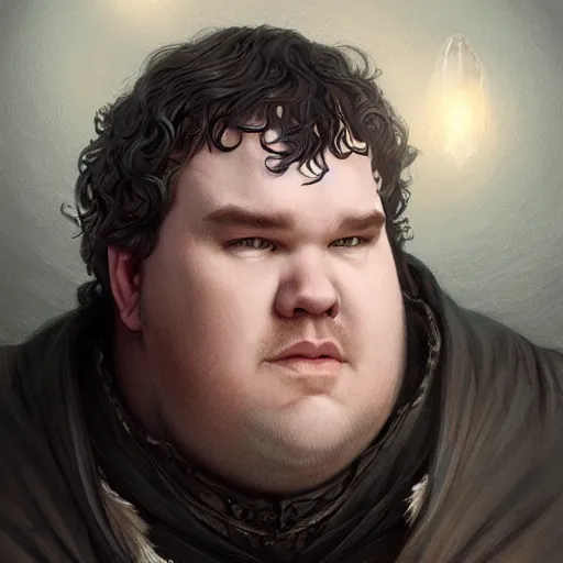 Image similar to hodor baggins, face, fantasy, intricate, elegant, highly detailed, digital painting, artstation, concept art, smooth, sharp focus, illustration, art by artgerm and greg rutkowski and alphonse mucha