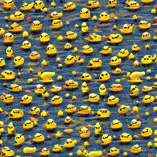 Image similar to an army of 3 trillion rubber ducks invading earth, extremely detailed