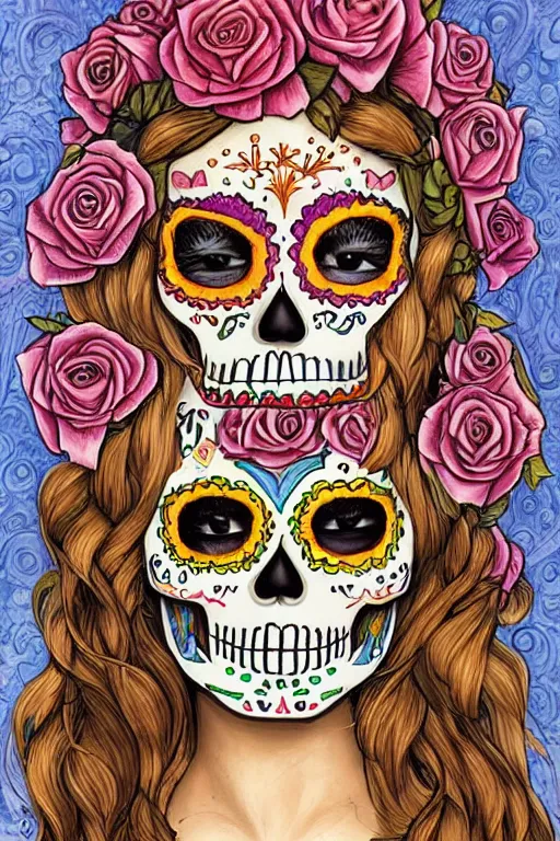 Image similar to illustration of a sugar skull day of the dead girl, art by sophie anderson