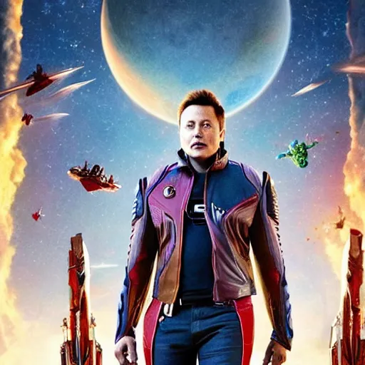 Prompt: Elon Musk in Gaurdians of the Galaxy, highly detailed, high quality, HD, 4k, 8k, Canon 300mm, professional photographer, 40mp, lifelike, top-rated, award winning, realistic, sharp, no blur, edited, corrected, trending