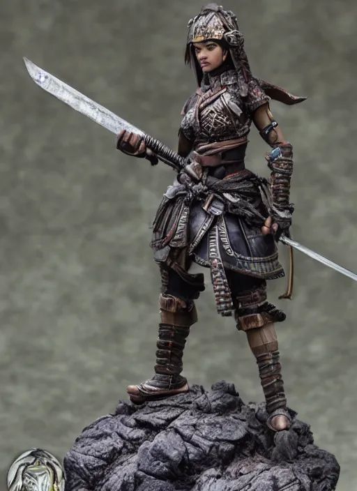 Prompt: Product Introduction Photos, 4K, Full body, 80mm resin detailed miniature of a warrior girl