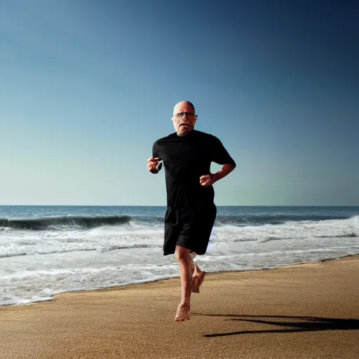 Prompt: Walter White running on the beach, artistic, 8k, cinematic