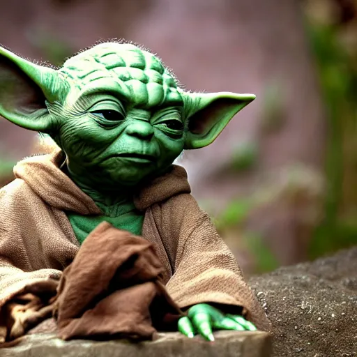 Image similar to a civilization of members of Yoda's species interacting with eachother on their home planet, award winning nature photo 8k