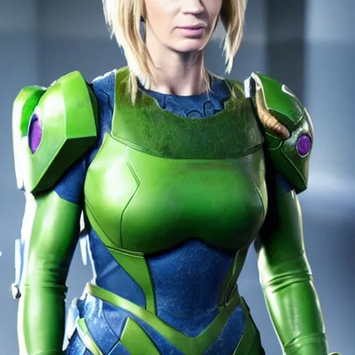 Prompt: Emily blunt as samus in Metroid