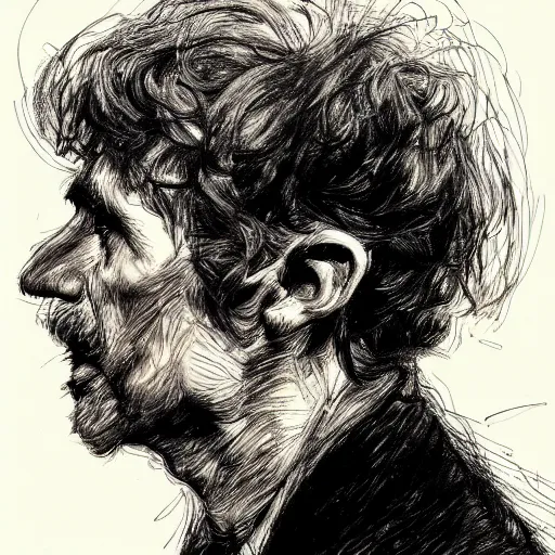 Prompt: a realistic yet scraggly portrait sketch of the side profile of a stern and sophisticated tiny tim, trending on artstation, intricate details, in the style of frank auerbach, in the style of sergio aragones, in the style of martin ansin, in the style of david aja, in the style of mattias adolfsson