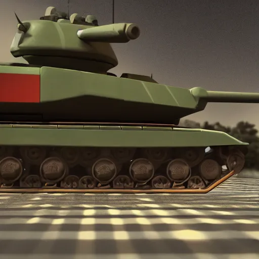 Prompt: a tank driving across a chessboard, 3 d render, 8 k, octane, artstation