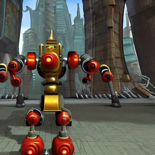 Prompt: precusor robot in haven city from jak 2, highly detailed, photorealistic