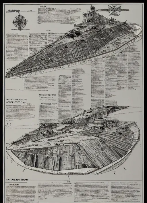 Image similar to detailed map of an imperial star destroyer, detailed, cartography, calligraphy, fine art, detailed, descriptive, directions, pictographs