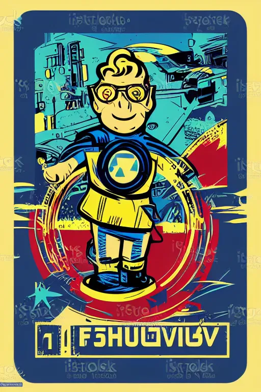 Image similar to fallout 7 6 retro futurist illustration art by butcher billy, sticker, colorful, illustration, highly detailed, simple, smooth and clean vector curves, no jagged lines, vector art, smooth andy warhol style