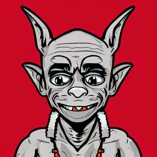 Prompt: portrait of a goblin, single subject, illustration, cartoon, comic, anime, vector art, simple background