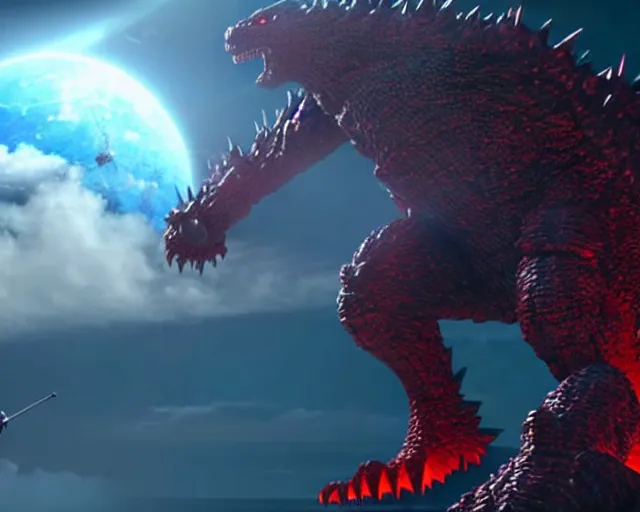 Image similar to evangelion vs godzilla, 3 d octane render, unreal engine, hyperrealistic, as coherent as dall - e 2
