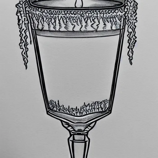 Prompt: detailled ink drawing of a crystal chalice