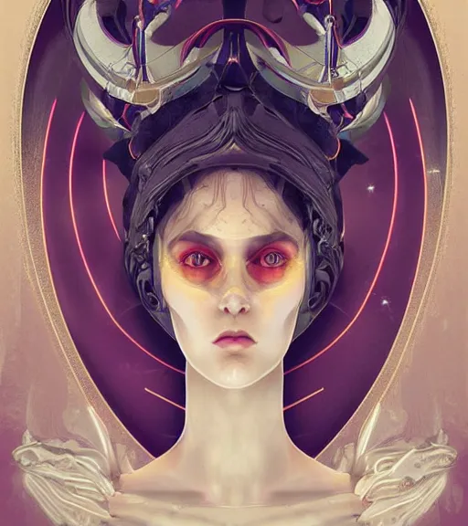 Prompt: beautiful female character inspired by venice carnival and russian icons ellen ripley | | digital artwork made by greg rutswork, anna dittmann and lois van barlee, symmetrical, anatomically correct