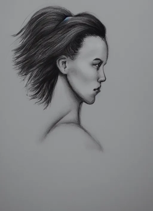 Image similar to a portrait of a cute, playful young woman, head and shoulders, stylized, strong lines by laura brouwers