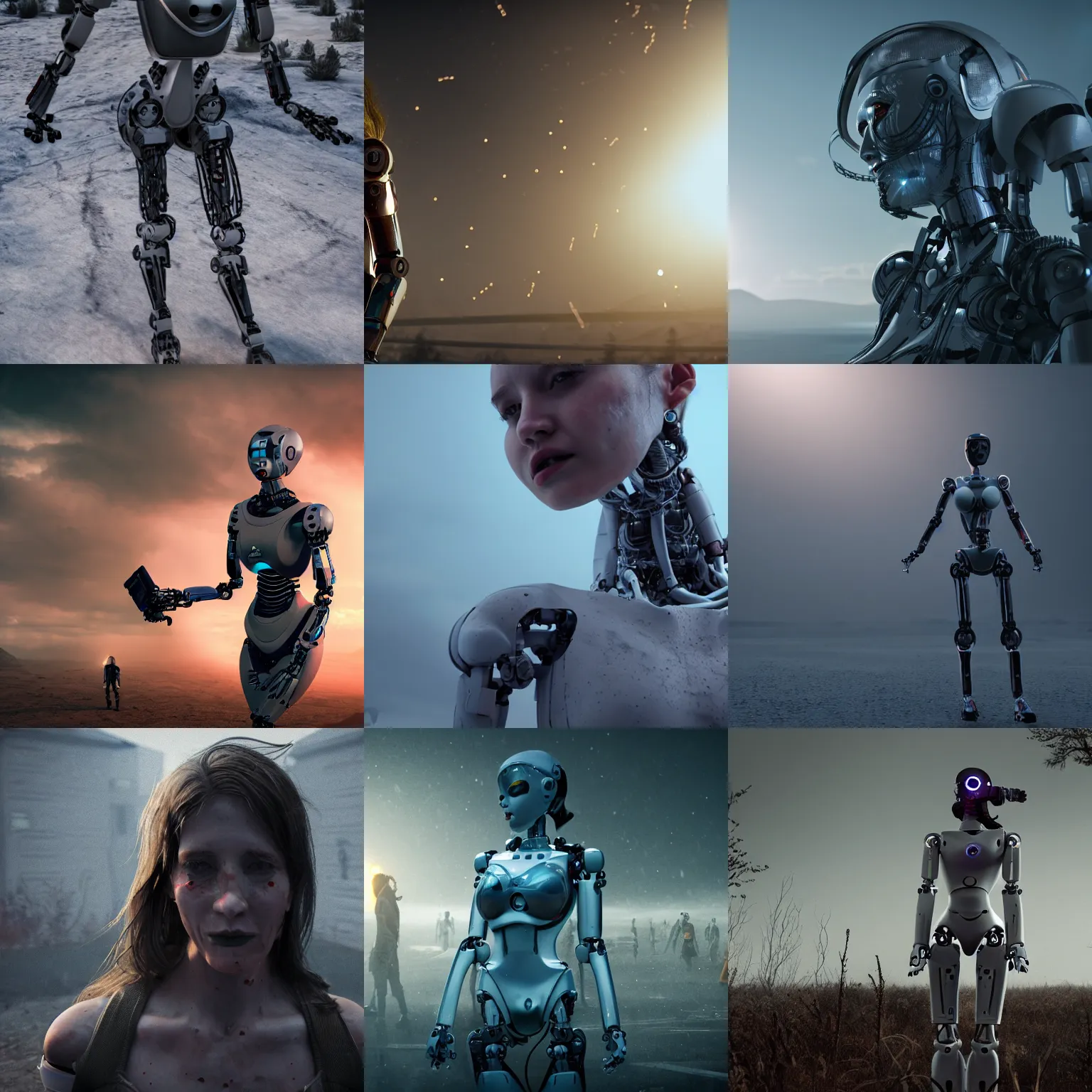 Prompt: A robotic woman in the middle of the apocalypse, realistic,8k, cinematic lighting.