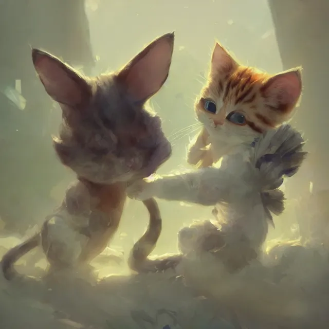 Image similar to a beautiful painting of a kitten in genshin impact. disney character design by cory loftis, fenghua zhong, ryohei hase, ismail inceoglu and ruan jia. artstation, volumetric light, detailed, photorealistic, rendered in octane