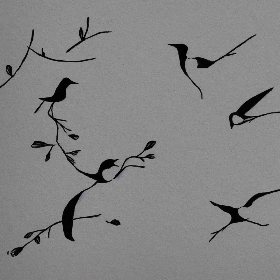 Prompt: stick figures bird, black and white