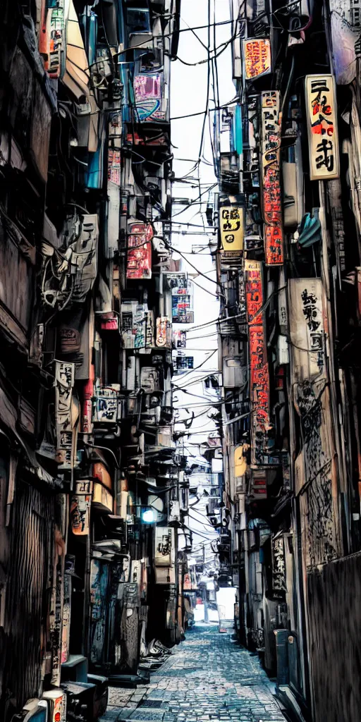 Image similar to a back alley in cyberpunk Tokyo by kirokaze