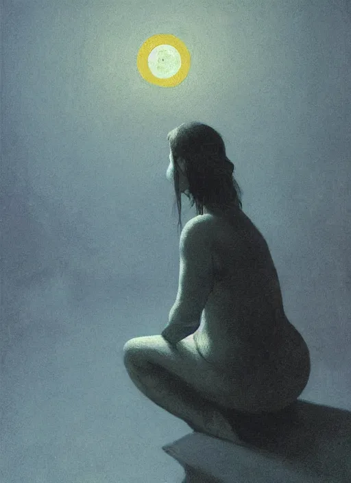 Image similar to woman sitting on a pile of skulls, snowing night by Edward Hopper and James Gilleard, Zdzislaw Beksinski, Katsuhuro Otomo highly detailed