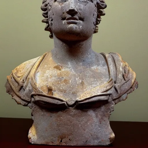 Prompt: an ancient Roman bust depicting a winged cat