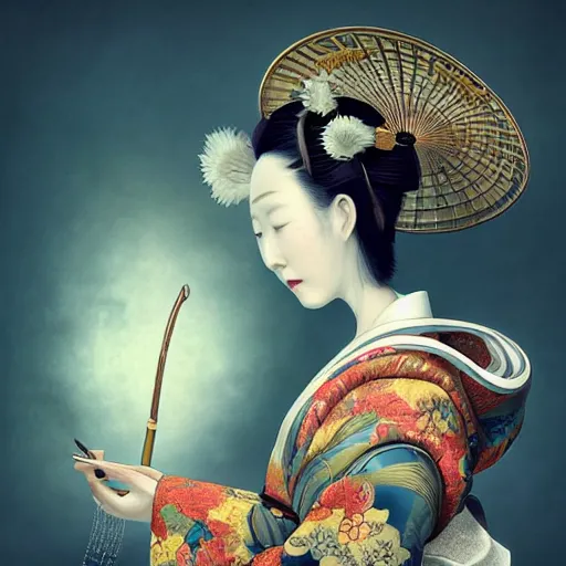 Prompt: Very very very very highly detailed epic central composition studio photography of A Japanese geisha, intricate, medieval, extremely detailed, digital painting, artstation, concept art, smooth, sharp focus, illustration, studio lighting, incredible art by Anna Dittmann and Anton Pieck