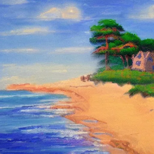 Image similar to sand castles by the sea, by bob ross,