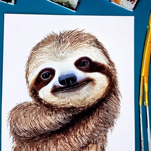 Prompt: A realistic watercolour painting of a sloth with a baby sloth, fine detail, washed out background
