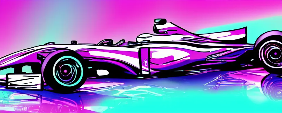 Image similar to formula one car, synthwave illustration, motion blur, blue aesthetic