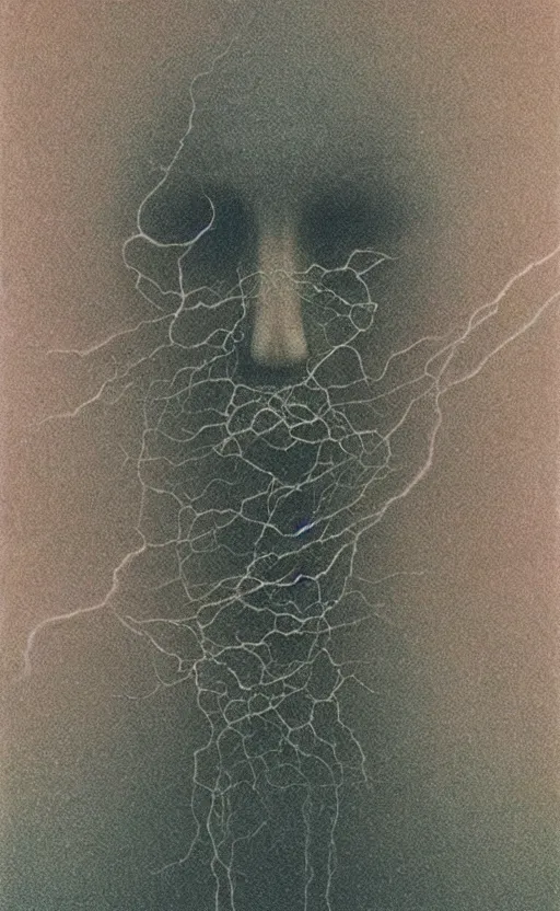 Image similar to non-euclidean geometry quantum sacred objects spirit photographs, ghostly, ectoplasm, very creepy, atmospheric, rendered in octane, highly detailed, ghibli barlowe carrington beksinski ito dali