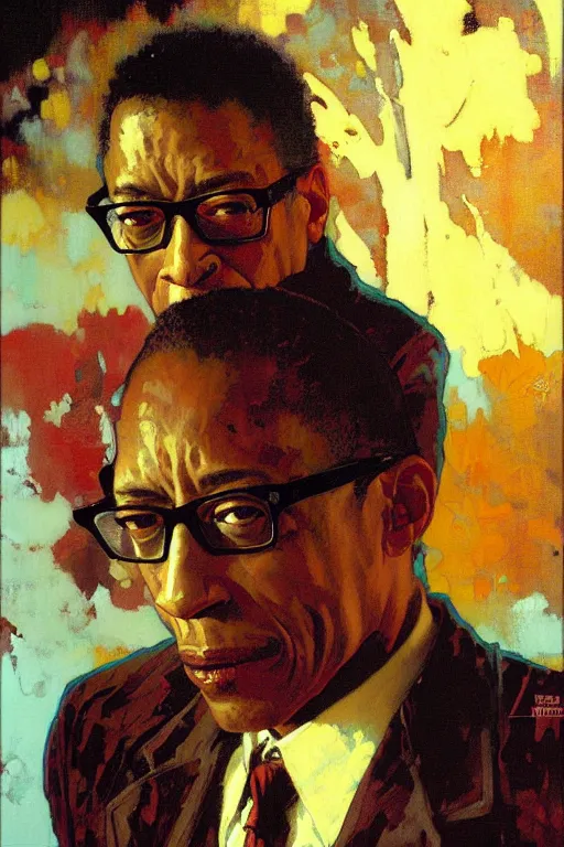 Prompt: gus fring, painting by'phil hale '!!! gaston bussiere, craig mullins, greg rutkowski, alphonse mucha