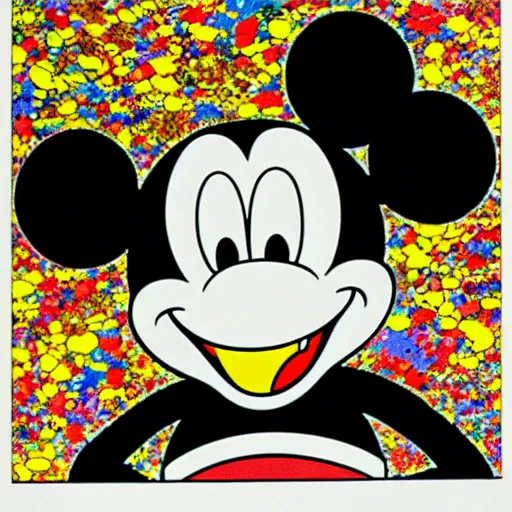 Image similar to mickey mouse and bart simpsons anime manga glitch art pop art by takashi murakami