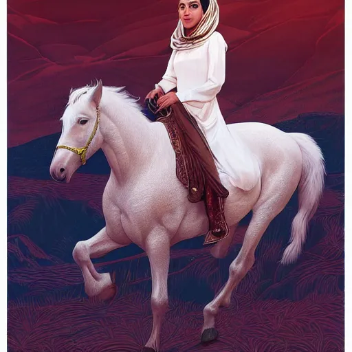 Prompt: full body shot of a beautiful young kurdish woman riding a beautiful white horse in the kurdish mountains art by martin ansin, highly detailed, 8 k, high resolution, award winning art, incredibly intricate, beautiful and symmetrical face