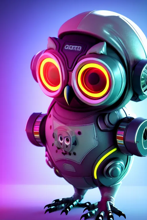 Image similar to high quality 3 d render very cute cyborg owl! with boombox!, cyberpunk highly detailed, unreal engine cinematic smooth, in the style of blade runner & detective pikachu, hannah yata charlie immer, moody light, low angle, uhd 8 k, sharp focus