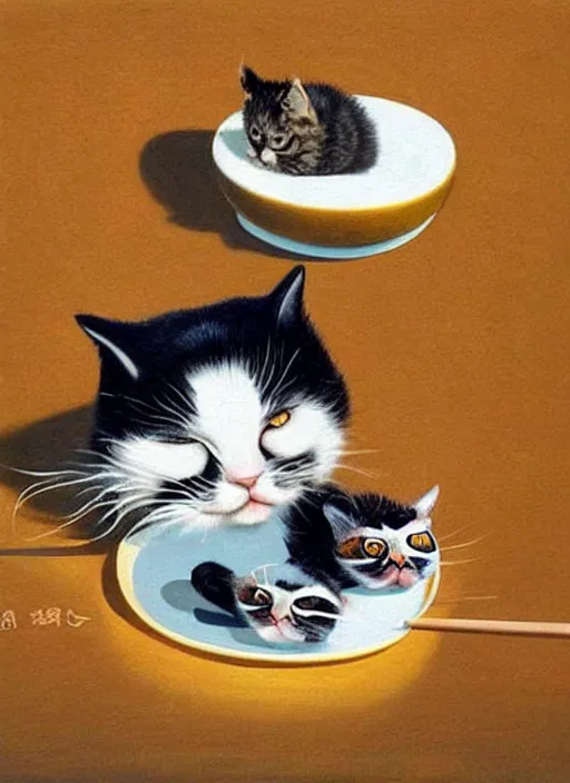 Image similar to clear surrealist painting of adorable cats made out of sushi