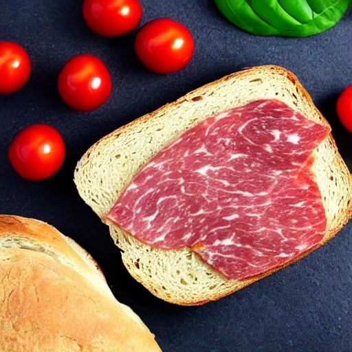 Prompt: slice of bread with salami
