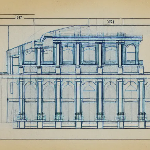 Image similar to architectural blueprints of an ancient roman domu, type 1, 2 k image file, draft paper with linework