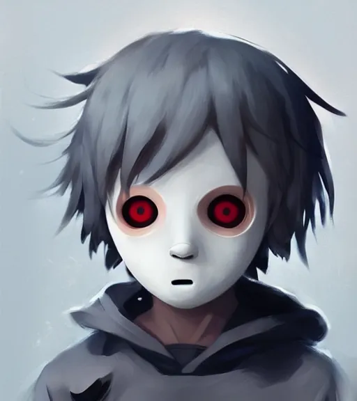 Image similar to beautiful little boy anime character inspired by jason voorhees, art by rossdraws, wlop, ilya kuvshinov, artgem lau, sakimichan and makoto shinkai, concept art, anatomically correct, extremely coherent, realistic, mask, smooth hd