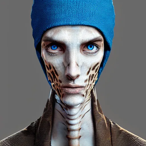 Image similar to a highly detailed half portrait of a humanoid giraffe in a blue cloak, adventurer, artstation, deviantart, professional, unreal engine 5, octane render