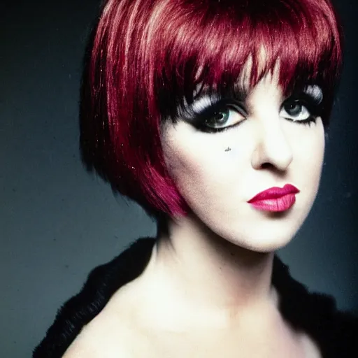 Prompt: photographic portrait of a hybrid of liza minelli and holly gagnier aged 2 2, with a fringe, 8 k