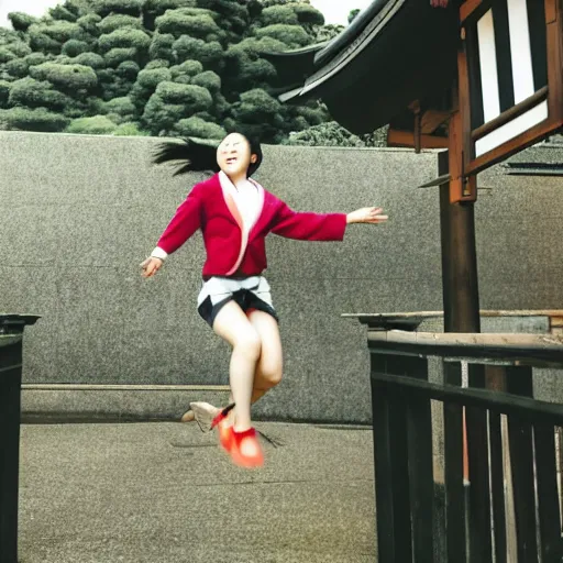 Image similar to photo of japanese girl jumping up and down in happiness