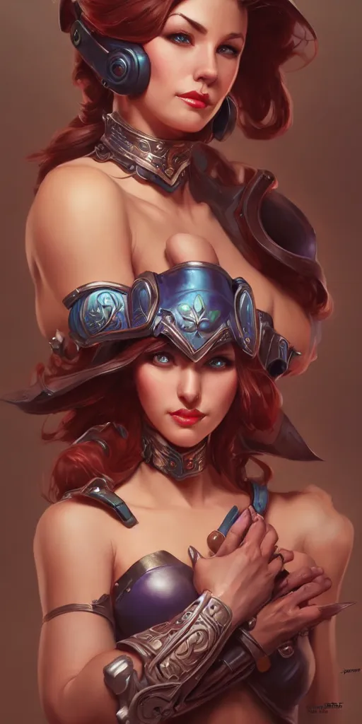 Image similar to Jill Winernitz, pinup, league of legends, intricate, highly detailed, digital painting, hyperrealistic, artstation, concept art, smooth, sharp focus, illustration, Unreal Engine 5, 8K, art by artgerm and greg rutkowski and alphonse mucha, by Jesper Ejsing