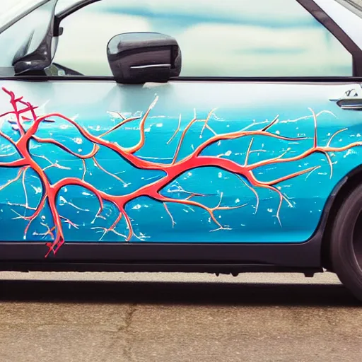 Image similar to neuron edges graphic style painted on a car