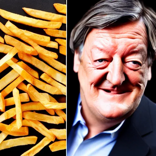 Image similar to ( ( stephen fry ) ) is [ made of ] [ french fries ] hybrid intercross mix