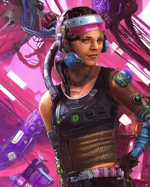 Prompt: Cyberpunk Kaley cuoco as an Apex Legends character digital illustration portrait design by, Mark Brooks and Brad Kunkle detailed, gorgeous lighting, wide angle action dynamic portrait