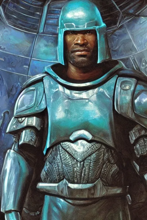 Image similar to movie still of Christopher Judge playing Teal\'c in an episode of Stargate SG-1, a ruggedly handsome hero, intricate, elegant, highly detailed, centered, digital painting, artstation, concept art, smooth, sharp focus, illustration, art by artgerm and donato giancola and Joseph Christian Leyendecker, Ross Tran, WLOP