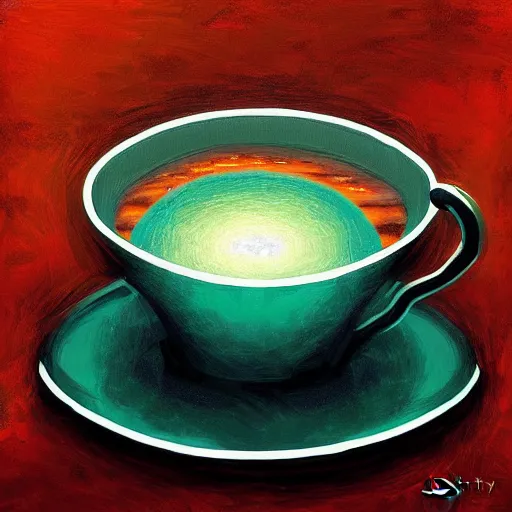 Prompt: A storm in a teacup by Jeffrey Smith