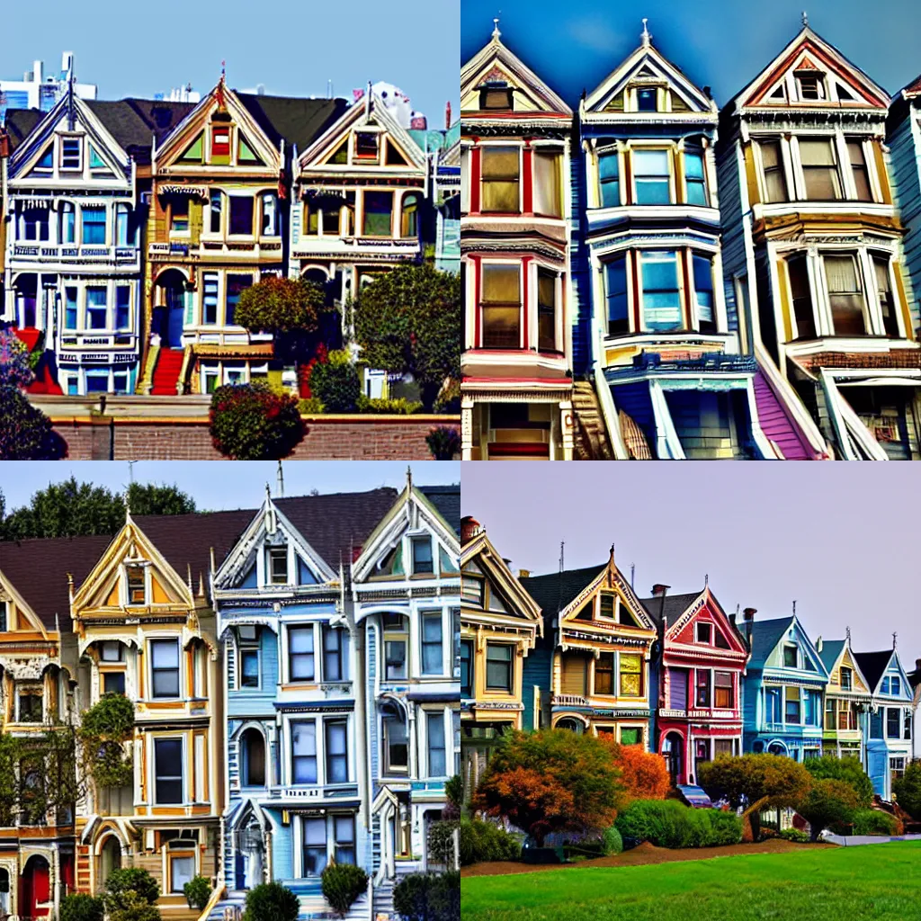 Prompt: a neighborhod full of painted ladies houses