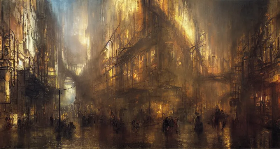 Image similar to illegal marketplace hidden in the sewers. steampunk, cyberpunk, soviet, oil on canvas by William Turner