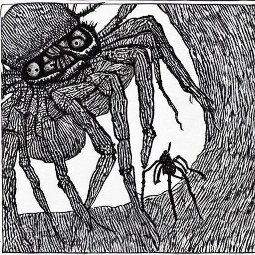 Image similar to “what if everything was spiders, style of Edward Gorey”